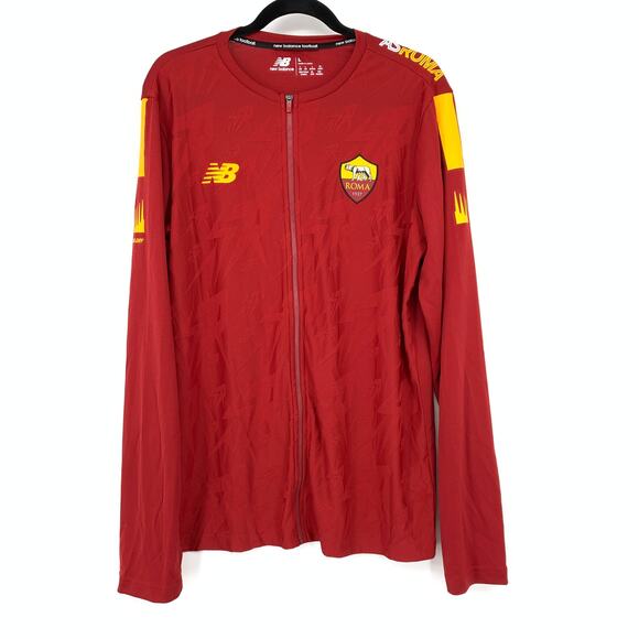 New Balance Full Zip Front AS Roma 2022-23 Home Jacket Mens Sz L Red Long Sleeve